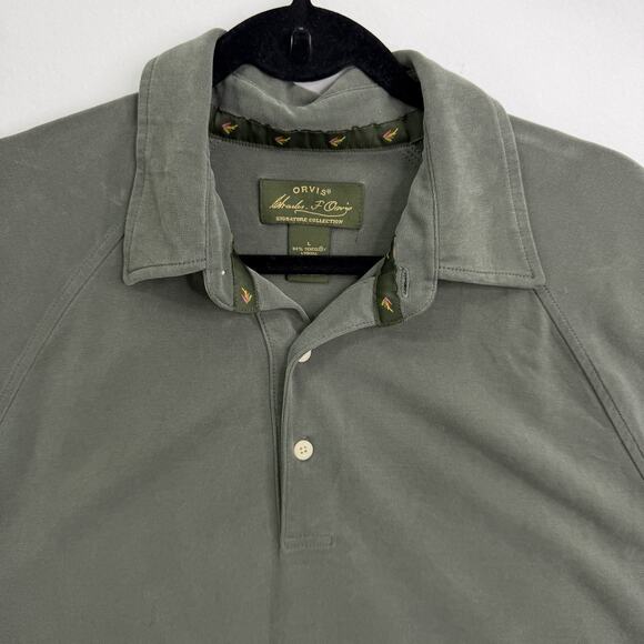 Charles F. Orvis Signature Collection Polo Men Size L Olive Green Drape Tencel - Picture 3 of 9